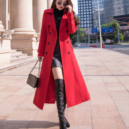 Red Black And Brown Women's Trench..