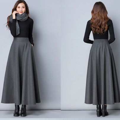 Winter Women Long Woolen Skirt