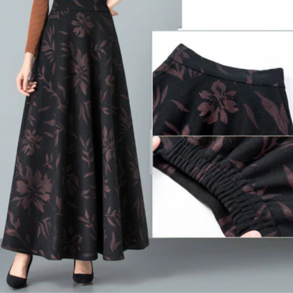 Elegant Spring Winter Printing Woolen Skirts
