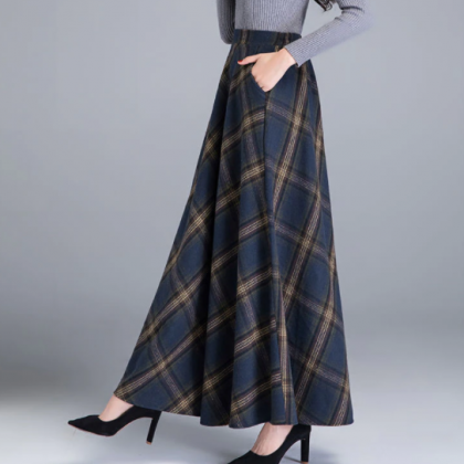 Mom High Waist Woolen Plaid Skirts