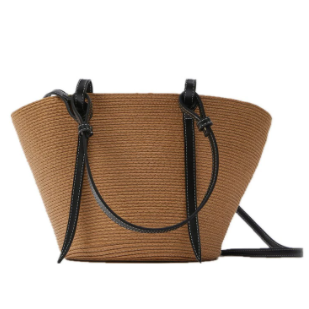 Straw Woven Color Stitching Basket Bag