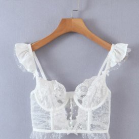 Transparent Embroidery White Lace Small Top