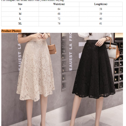 Korean Elegant Lace Skirt High Waist Knee Length