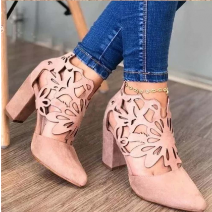 Retro Concise Sandals Pointed Toe Thick High Heels