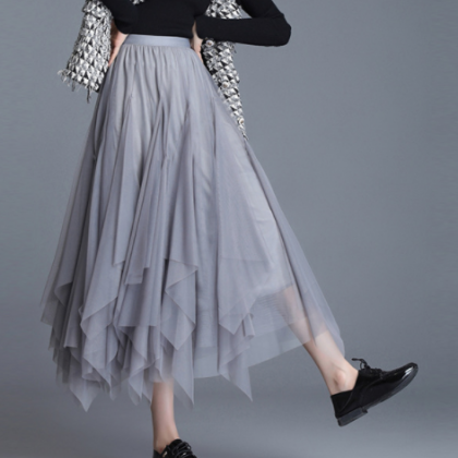 Fashion Double Layer Mesh Pleated Skirt