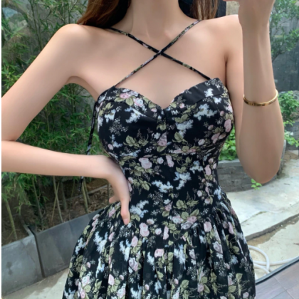Floral Sling Dress Women Chic Backless