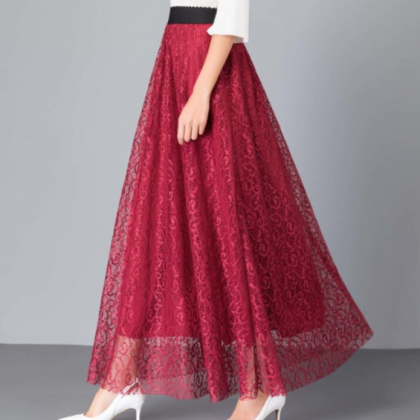 Lace Elastic High Waist Long Skirt