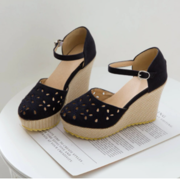 Women Round Toe Wedges Buckle Shoes