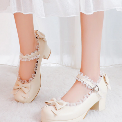 Lace Edge Lolita Shoes Women High Heels