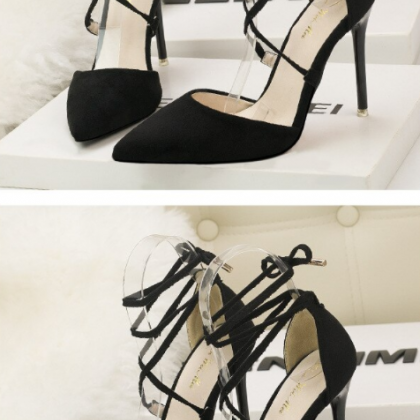 Fashion Sandals Suede Pointed Cross Straps