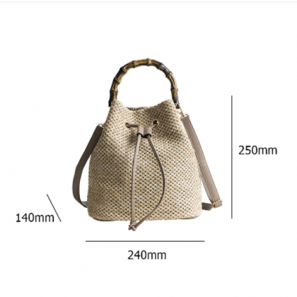 Handmade Drawstring Straw Bag Large Capacity