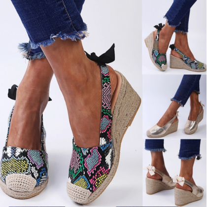 Flip Flop Print Bow Ladies Platform Sandal