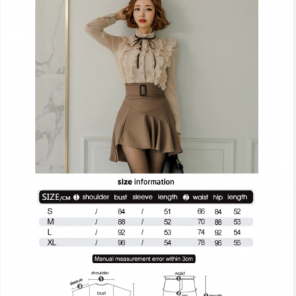 Korean Simple Casual Lace Shirt And Mini Skirt