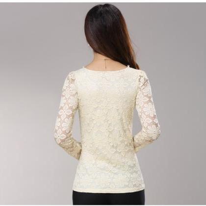 Lace Crochet Blouses Shirts Long Sleeve