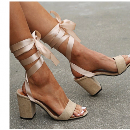 Lace-up Suede Ankle Strap Peep Toe