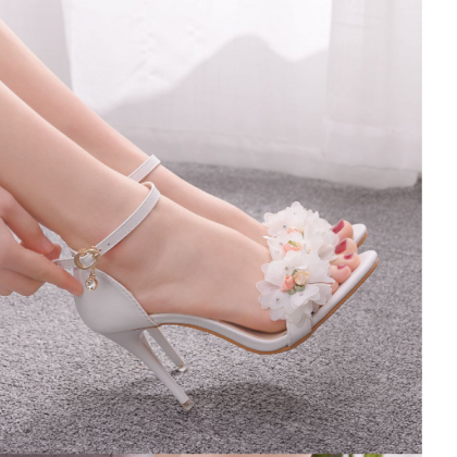 White Flower Dance Shoes High Heels