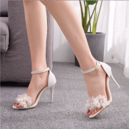 White Flower Dance Shoes High Heels