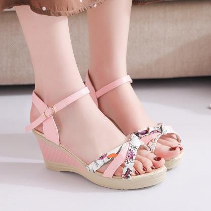 Shoes Flower Print Sandal High Heels