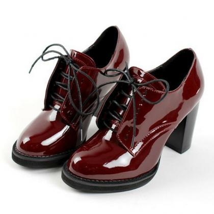 Retro Wine Red Lace Up High