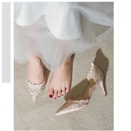 Thin Heeled Crystal Wedding Shoes