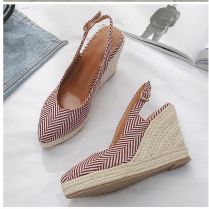 Pointed Toe Straw High Heels Thick
