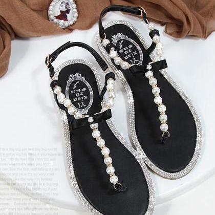 Flat Pearl Sandals Comfortable String