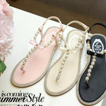 Flat Pearl Sandals Comfortable String