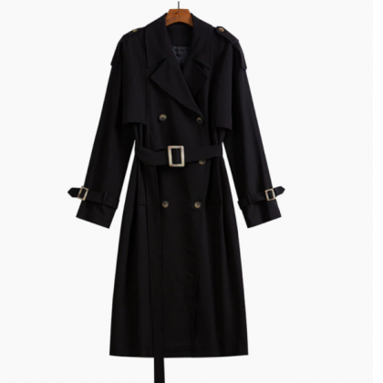 Lady Notched Collar Full Sleeve Overcoat