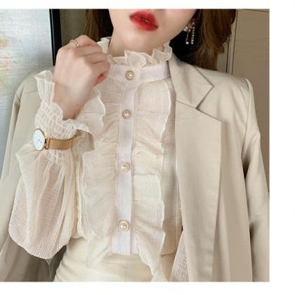 Korean Ruffle Lace Chiffon Shirt