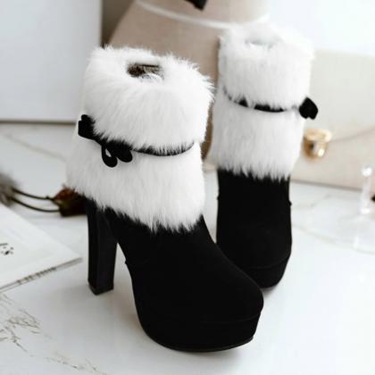Fur Chunky Heels Ankle Boots