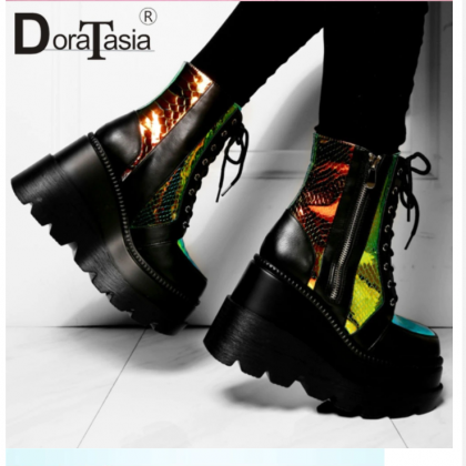 Mixed Colors Patchwork Ankle Boots