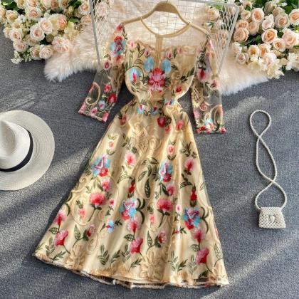Embroidery Floral Office Dress Women