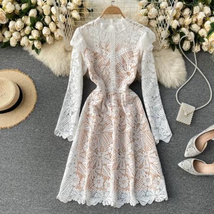 Lace Flowers Slim Elegant Party Dress