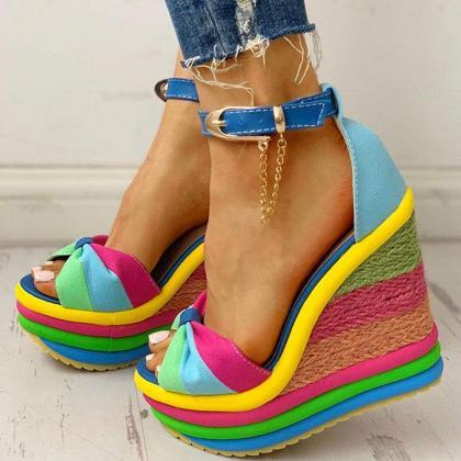 Rainbow Colorful Summer Wedges