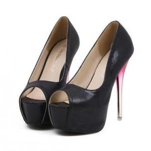 Luxury Black Peep Toe High Heels Shoes
