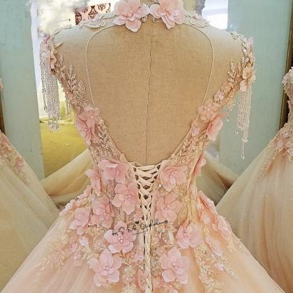 Flowers Pink Bride Dress