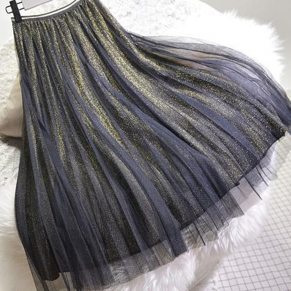 Sequined Mesh Long Skirt