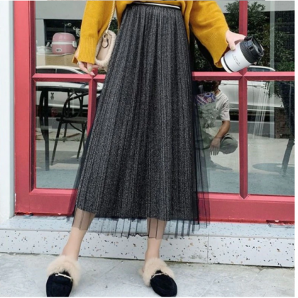 Sequined Mesh Long Skirt