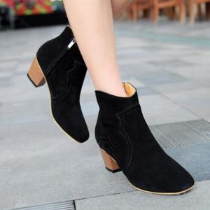 Stylish Suede Chunky Heel Black Ankle Boots