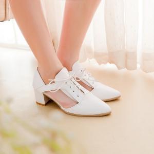 Elegant White Chunky Heel Pointed Toe Oxford Shoes