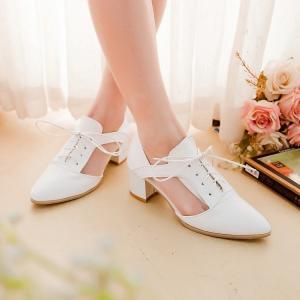 Elegant White Chunky Heel Pointed Toe Oxford Shoes