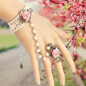 Elegant White Lace Pearls And Rose High Quality..