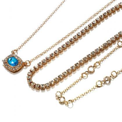 Layered Blue Crystal Necklace