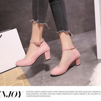 Pink Mary Jane High Heel Shoes With Ankle Straps