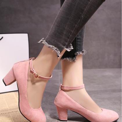 Pink Mary Jane High Heel Shoes With Ankle Straps