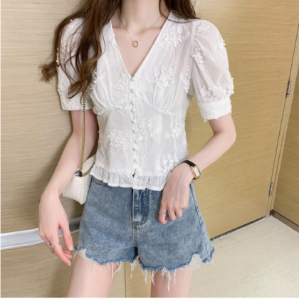 Casual Sweet Embroidered Shirt