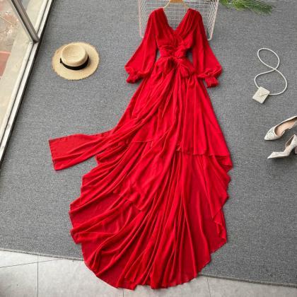 Red Irregular Long Dress