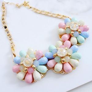 Cute Pastel Crystal Floral Necklace With Gold..
