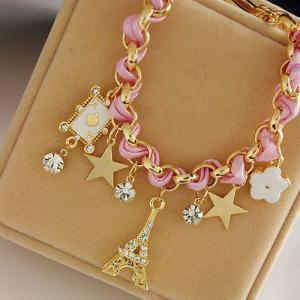 Girly Paris Inspired Charmed Bracelet In Pink