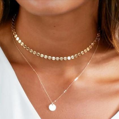 Fashion Boho Multilayer Necklace Simple Gold Coin..